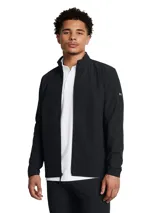 Campera deportiva Under Armour DRV PRO STRM INS JKT negra, con cierre frontal, cuello alto y logo en la manga.