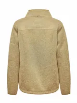 Micropolar color beige con cierre completo, cuello alto y bolsillo con cierre en la manga izquierda.