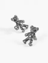 Botón plateado para cintura con forma de dos ositos de peluche tomados de la mano.