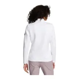 Campera blanca con cierre frontal, cuello alto y bolsillos laterales con cierre.
