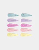 Set de diez hebillas tic tac esmaltadas en diferentes tonos pastel.