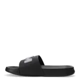 Chancletas negras con logo Umbro en gris.