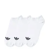 Pack de tres pares de medias Adidas Originals blancas, de corte bajo, con logo del trifolio bordado en negro.