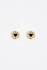 Par de aros dorados con forma circular y logo de la marca Bimba y Lola.