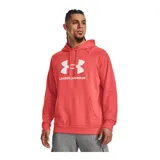 Buzo gris de Under Armour, línea Rival Fleece, con capucha y logo estampado en el frente.