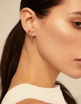 Pendiente tipo piercing de aleación de metales, bañado en plata, con forma de luna.