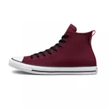 Zapatillas altas de lona color burdeos con detalles en blanco, diseño clásico de Converse.