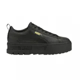 Championes Puma Mayze Classic color negro con detalles dorados, plataforma texturizada y suela con relieve.