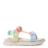 Sandalias estilo Teva con plataforma color beige y tiras de tela en colores pastel: celeste, verde, rosa y naranja.