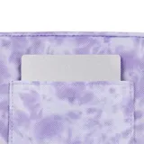 Riñonera reversible Cabaia en color lila, con cierre de cremallera YKK y correa ajustable negra. Un lado es liso y el otro estampado. Incluye un compartimento principal y un bolsillo lateral.