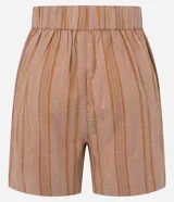 Short de algodón a rayas verticales color naranja con hilo metalizado, de cintura alta y corte recto.