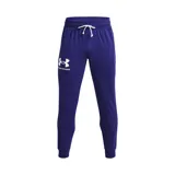 Pantalón de jogging gris jaspeado de Under Armour, modelo Rival Terry Jogger, para hombre. Confeccionado en tejido de felpa suave, con cintura elástica ajustable con cordón y logo de la marca estampado en la pierna izquierda.