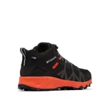 Botas de senderismo Columbia Peakfreak II Mid, color verde oliva con detalles en negro y naranja. Fabricadas con tecnología OutDry™ impermeable y transpirable, entresuela TechLite+™ para amortiguación y suela Adapt Trax™ para tracción.