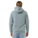 Canguro celeste con cierre frontal, capucha con cordones ajustables, bolsillos laterales y logo de Rip Curl en el pecho.