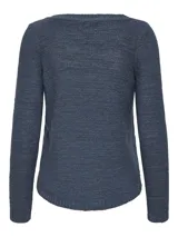 Sweater de punto color azul con cuello redondo y mangas largas.