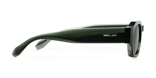 Gafas de sol unisex con montura geométrica color verde oscuro y lentes polarizadas color verde oscuro.