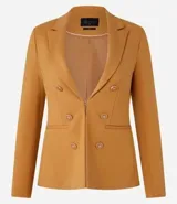 Blazer negro de punto roma con cuello solapa, cierre con ganchos, botones delanteros y forro de poliéster.