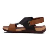 Sandalia casual de mujer color negro, con dos tiras anchas en el empeine y pulsera con hebilla al tobillo.