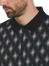 Polo slim fit Original Penguin para hombre con diseño jacquard argyle, cuello de polo y cierre 1/4.