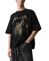 Remera negra oversize con estampa de la banda Metallica y el álbum And Justice for All en color sepia.