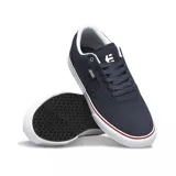 Championes Etnies Blitz de lona azul con detalles en rojo y suela de goma color caramelo.