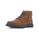 Bota de cuero negro con cordones y cierre lateral.