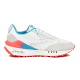 Championes Fila Renno Vintage para hombre, color gris claro, blanco y celeste, con suela naranja.