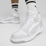 Championes de caña alta Puma Rebound v6, color blanco con detalles en gris.