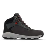 Bota de senderismo Columbia Newton Wander para hombre, color gris oscuro con detalles en negro y naranja. Fabricada en cuero impermeable con tecnología Omni-Tech y suela de caucho Omni-Grip para mayor tracción.