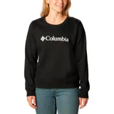 Buzo negro de cuello redondo y manga larga con logo de Columbia estampado en blanco en el pecho.