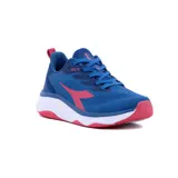 Zapatillas de running en colores azul y rosa, con diseño deportivo y suela acolchada.