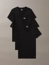 Pack de tres remeras negras de algodón con cuello en V y logo CK bordado en el dobladillo.