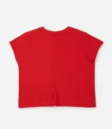 Blusa tipo muscle tee color turquesa, hecha en ribana de viscosa y poliéster, con escote redondo y sin sisas.