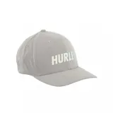 Gorro tipo visera de color gris con el nombre de la marca 'HURLEY' estampado en el frente. Presenta una estructura de seis paneles con orificios de ventilación y visera curva.