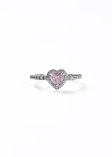 Anillo de plata 925 con forma de corazón con zirconia rosa central y circonias blancas alrededor.