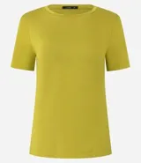 Blusa básica de manga corta y escote redondo, color blanco, confeccionada en tejido de viscosa y elastano.