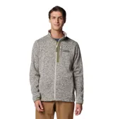 Campera polar Columbia para hombre, modelo Sweater Weather Full Zip, color gris jaspeado con cierre frontal completo, cuello alto y bolsillos laterales con cierre.