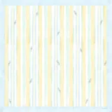 Pañuelo cuadrado de seda con estampado de rayas verticales en tonos pastel (amarillo, celeste y blanco) y pequeños motivos de hojas.