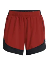 Short deportivo Under Armour Challenger Pro para mujer, color ladrillo con cintura y laterales en negro. Logo de la marca en blanco en la pierna derecha.