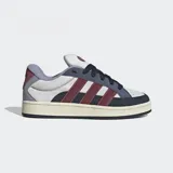 Championes Adidas Campus 00s con exterior de cuero color gris, detalles en azul y bordó, y las tres tiras características de la marca en color bordó.