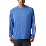 Remera de manga larga Columbia Terminal Tackle Heat, color gris jaspeado, con logo de la marca en el pecho y en la manga. Confeccionada en tejido transpirable de secado rápido y protección solar UPF 50.