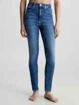 Jeans skinny de tiro alto color azul medio vintage, confeccionados en denim de algodón elástico con fibras recicladas.