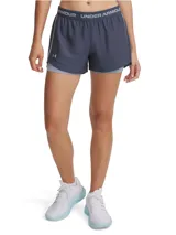 Short deportivo de mujer color azul con cintura elástica con logo Under Armour.
