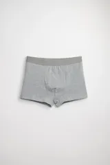 Boxer corto gris melange de algodón liso con cintura elástica gris.