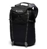 Mochila Columbia ultraligera de 22 litros, color negro con detalles en gris. Cuenta con correas transpirables, panel posterior acolchado, cincha Twin Slot™ versátil, dos bolsillos para botellas de agua, fijación para bastones de senderismo y correa ajustable para el pecho.