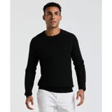 Sweater negro de punto jersey 14GG, con cuello redondo clásico y manga larga. Presenta un pequeño logo bordado en el pecho.