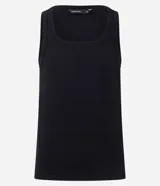 Musculosa blanca de rib con textura acanalada, escote cuadrado y breteles medianos. Confeccionada en algodón certificado BCI y elastano.