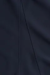 Vestido mini sin mangas color azul marino, de corte entallado con costuras moldeadoras en el frente y la espalda, escote redondo, cierre oculto en la espalda y falda acampanada con inserciones.