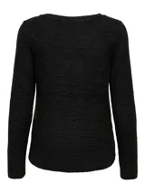 Sweater negro de punto con cuello redondo y mangas largas. Tejido suave y de alta calidad.