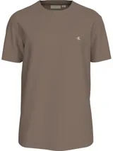 Remera marrón de algodón con cuello redondo y logo de Calvin Klein bordado en el pecho.